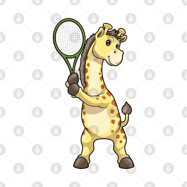 Giraffe at Tennis with Tennis racket by Markus Schnabel