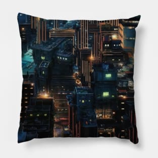 Cyber Circuit Cityscape Pillow