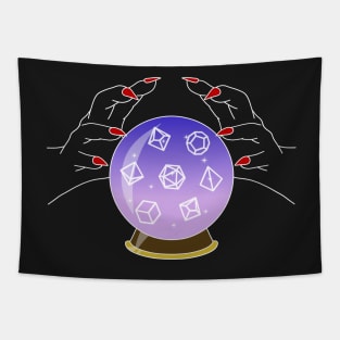 Roll for Your Fate - Polyhedral Dice Crystal Ball White Line Art Tapestry