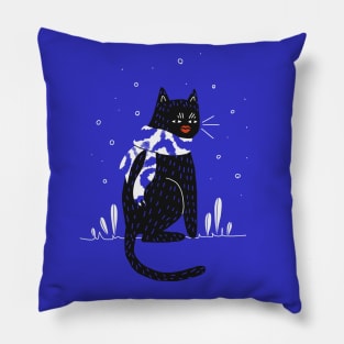 Black Cat with big lips Pillow