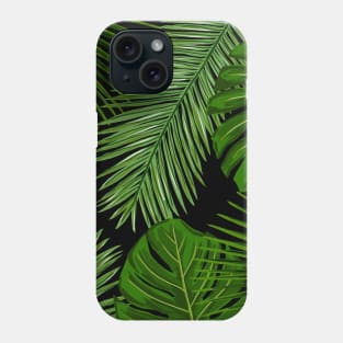 Tropical Leaves on Black Background Phone Case