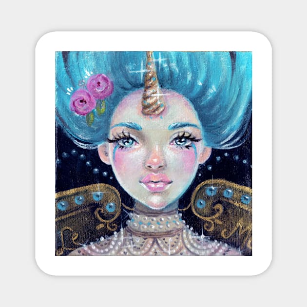 Betty Blue - Blue haired circus unicorn girl Magnet by KimTurner