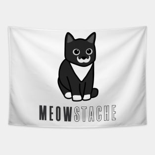 MeowStache - Black And White Cat With Moustache Tapestry