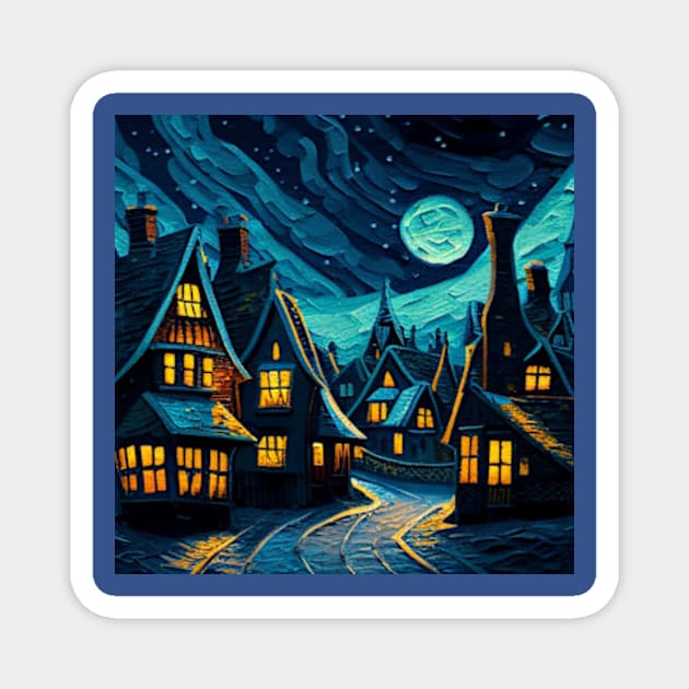 Starry Night Over Hogsmeade Village Magnet by Grassroots Green