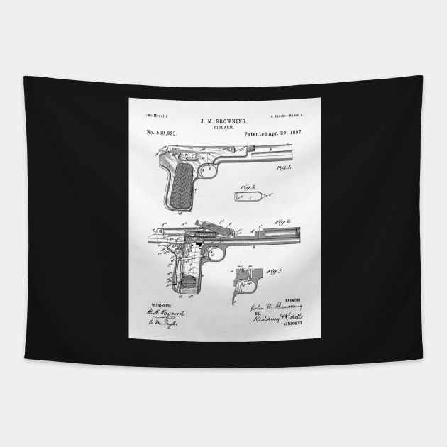 Browning Pistol Patent - Gun Lover Military Fan Art - White Tapestry by patentpress