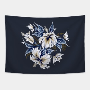 Hibiscus Butterflies - Mustard Blue Tapestry