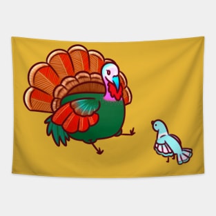 Turkey and Pigeon Happy Thanksgiviing Tapestry