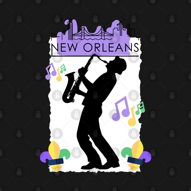 Purple New Orleans Louisiana Mardi Gras City Skyline Music Jazz Travel holidays by BoogieCreates