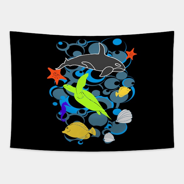 Marine Life Illustration Tapestry by Foxxy Merch