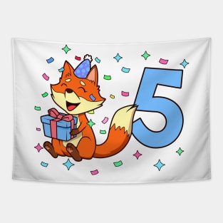 I am 5 with fox - boy birthday 5 years old Tapestry