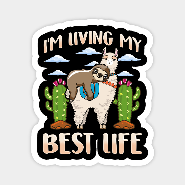 Cute Sloth & Llama Living My Best Life Sleepy Lazy Magnet by theperfectpresents