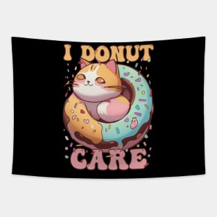 Funny Kawaii Cat Donut, I Donut Care Tapestry