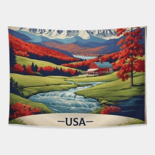 Vermont USA Tourism Vintage Poster Tapestry