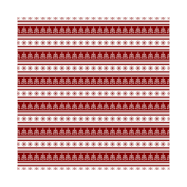 Dark Christmas Candy Apple Red Nordic Trees Stripe in White by podartist