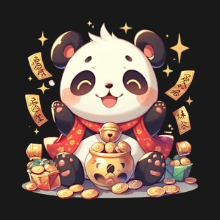 Panda As Japanese Maneki-Neko - Panda Bear Japanese T-Shirt