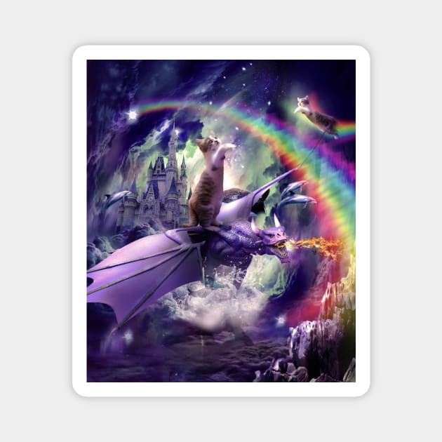 Rainbow Space Cat On Dragon Magnet by Random Galaxy