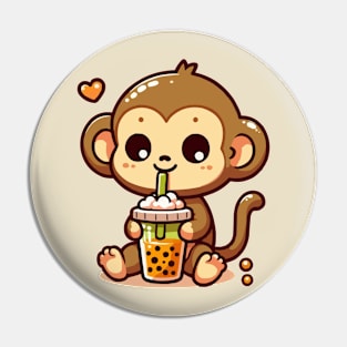 cute monkey boba holic Pin