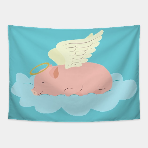 Piggy angel sleeping on a cloud Tapestry by LittleAna