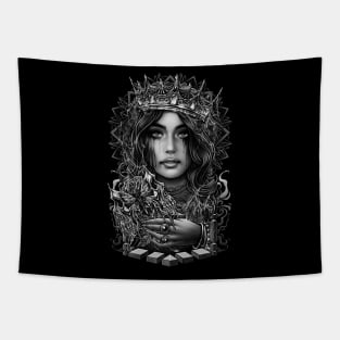 Gothic crying women neo traditional tattoo style Tapestry