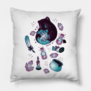 Purr meowgic white magic black cat Pillow