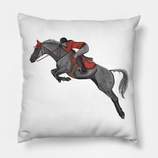 Dapple Grey and Red Show Jumping mare Pillow