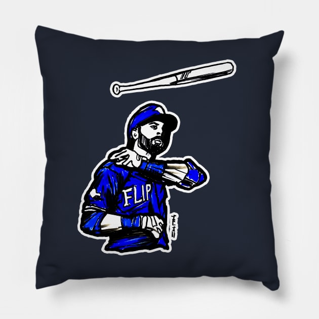 Joey Blue Jay Bats Flip Pillow by sketchnkustom