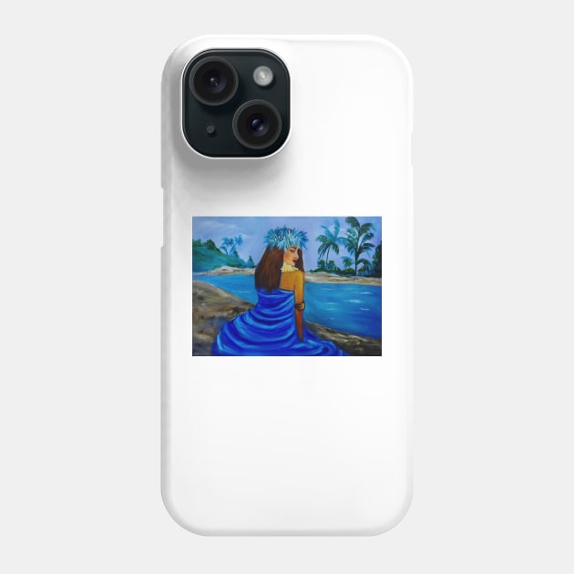 HULA GIRL ON THE BEACH IN BLUE Phone Case by jennyleeandjim