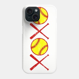 Vintage XOXO Love Softball Hugs and Kisses Yellow and Red Phone Case