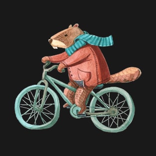 Beaver Riding A Bicycle Funny Beaver T-Shirt