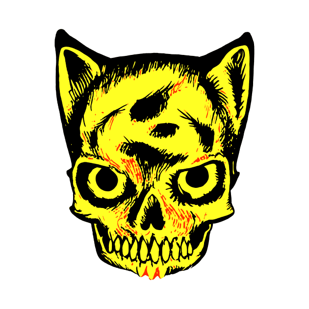 Yellow cat skull king pet cemetery classic kitty design evil cute cat happy death by Tiger Picasso