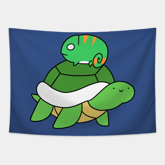 Turtle and Little Chameleon Tapestry by saradaboru