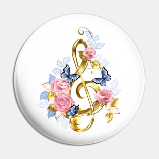 Musical Key with Pink Roses Pin