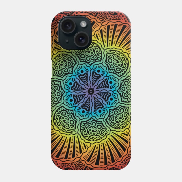 Radiant Floral Mandala Rainbow Phone Case by Art by Biyan