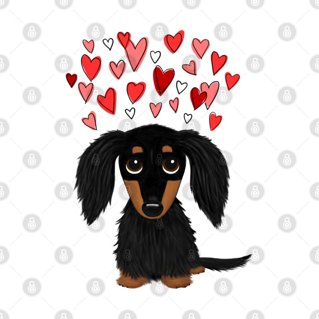 Cute Dog | Black and Tan Longhaired Dachshund with Hearts by Coffee Squirrel