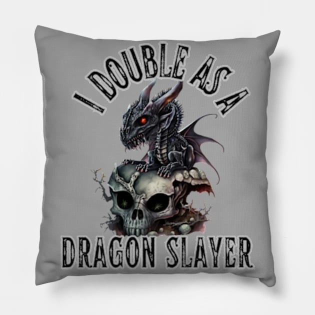 I Double as a Dragon Slayer Fantasy Skull Rock Goth Magic Lightning Pillow by Lavender Celeste