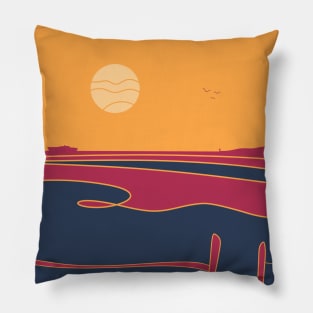 Abstract nature scene of a coastline and sea horizon at sunset Pillow