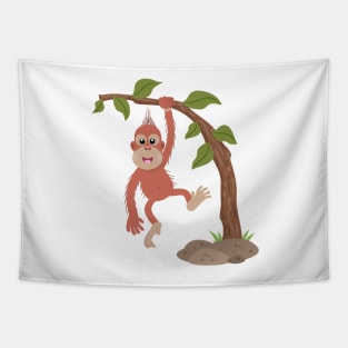 Cute happy baby orangutan cartoon illustration Tapestry