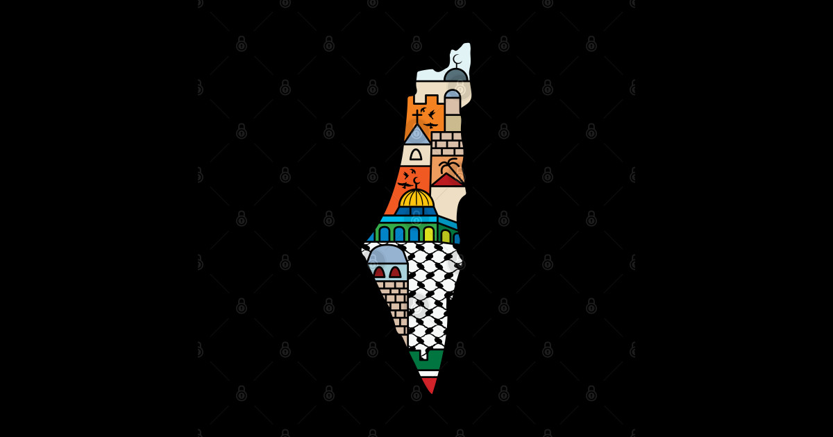 I Love Palestine My Homeland Palestinian Map with Kufiya Hatta Pattern