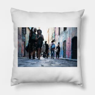 Background abstract street scene of people walking away taken in  Hosier Lane Pillow