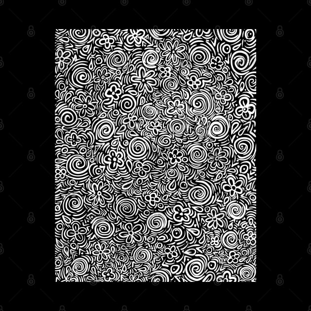 Black and white floral doodle art by Spinkly