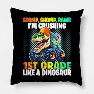 1St Grade Dinosaur Monster Truck Back To School First Day Pillow