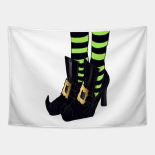 Witches Shoes with Lime Green and Black Stripe Sock Design Tapestry