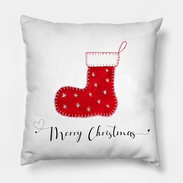 Red felt merry christmas Pillow by Anines Atelier