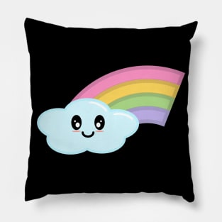 Kawaii Cute Happy Rainbow in Black Pillow