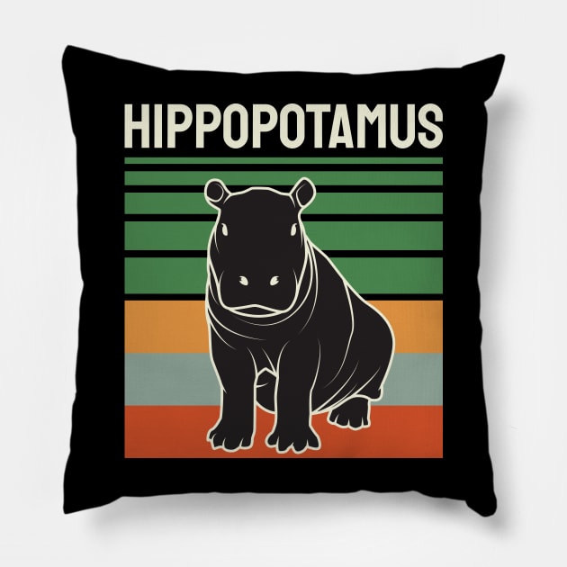 Vintage Cute Hippopotamus Pillow by crissbahari