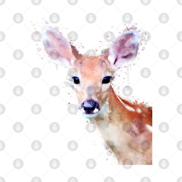 Dramabite Watercolor deer fawn elk animal wildlife cute by dramabite