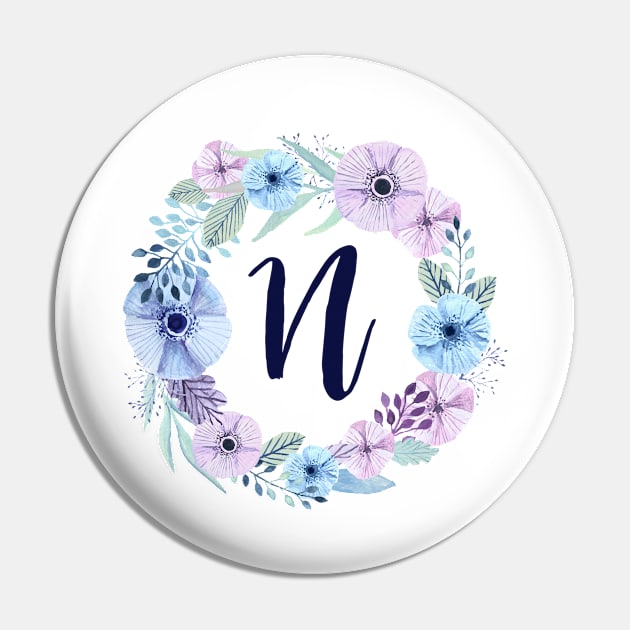 Floral Monogram N Icy Winter Blossoms Pin by floralmonogram