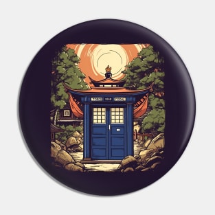 Illustration of blue tardis in Japan on sunset Pin