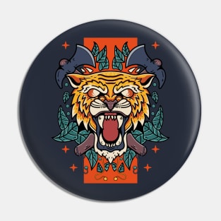 Tiger with axe In the Background Pin