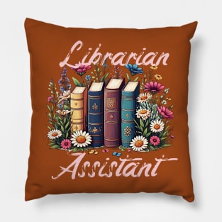 Librarian Assistant, book row design with wild flowers Pillow